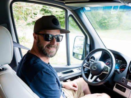 Man behind the wheel of an RV