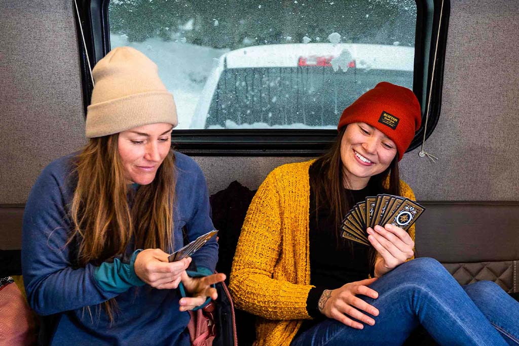 playing cards in the rv during winter