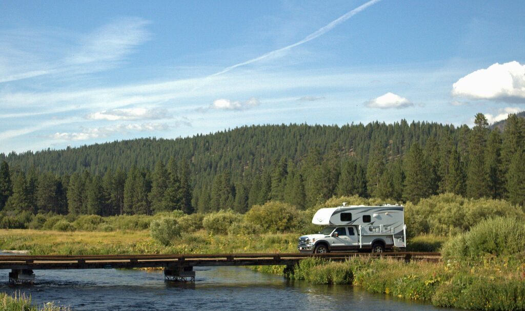TRUCK CAMPER ON BRIDGE