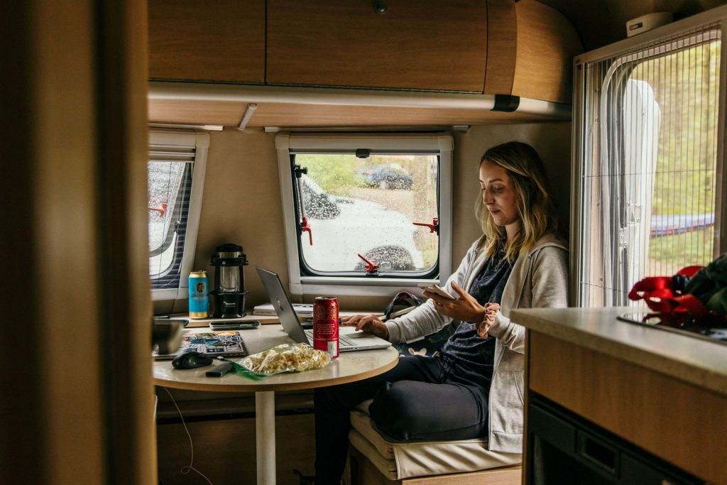 Woman working from her rv