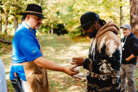 Jamar McNeil at Cape Croker Park taking tobacco
