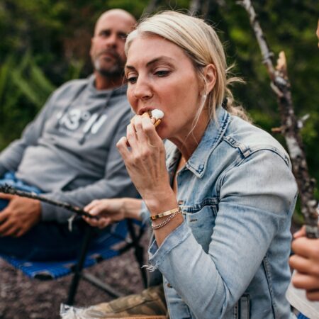Sarah Baeumler eating a s'more