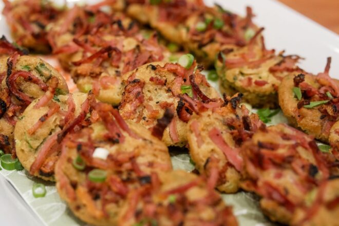 Maddie and Kiki's Grilled Peameal Bacon & Beer Pancake Cups