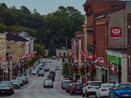 Historic 19th-century brick storefronts along Walton Street in downtown Port Hope Ontario